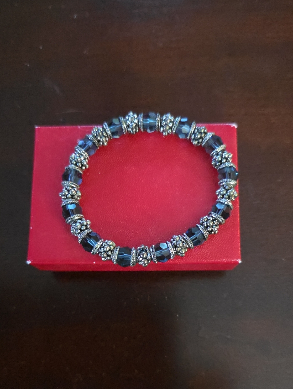 Talbots Black Crystal and Silver Bead Stretch Bracelet New In Box